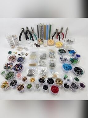 Vintage NOS Jewelry Maker Estate Lot, 5LB+, Sterling, Crystals, Glass, Tools Etc